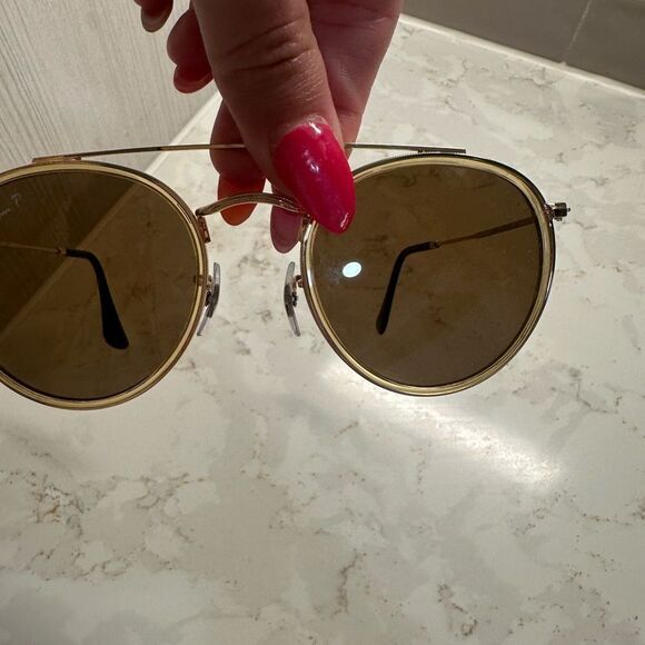 Ray-Ban Gold and Brown Round Double Bridge Polarized Sunglasses - Picture 6 of 11